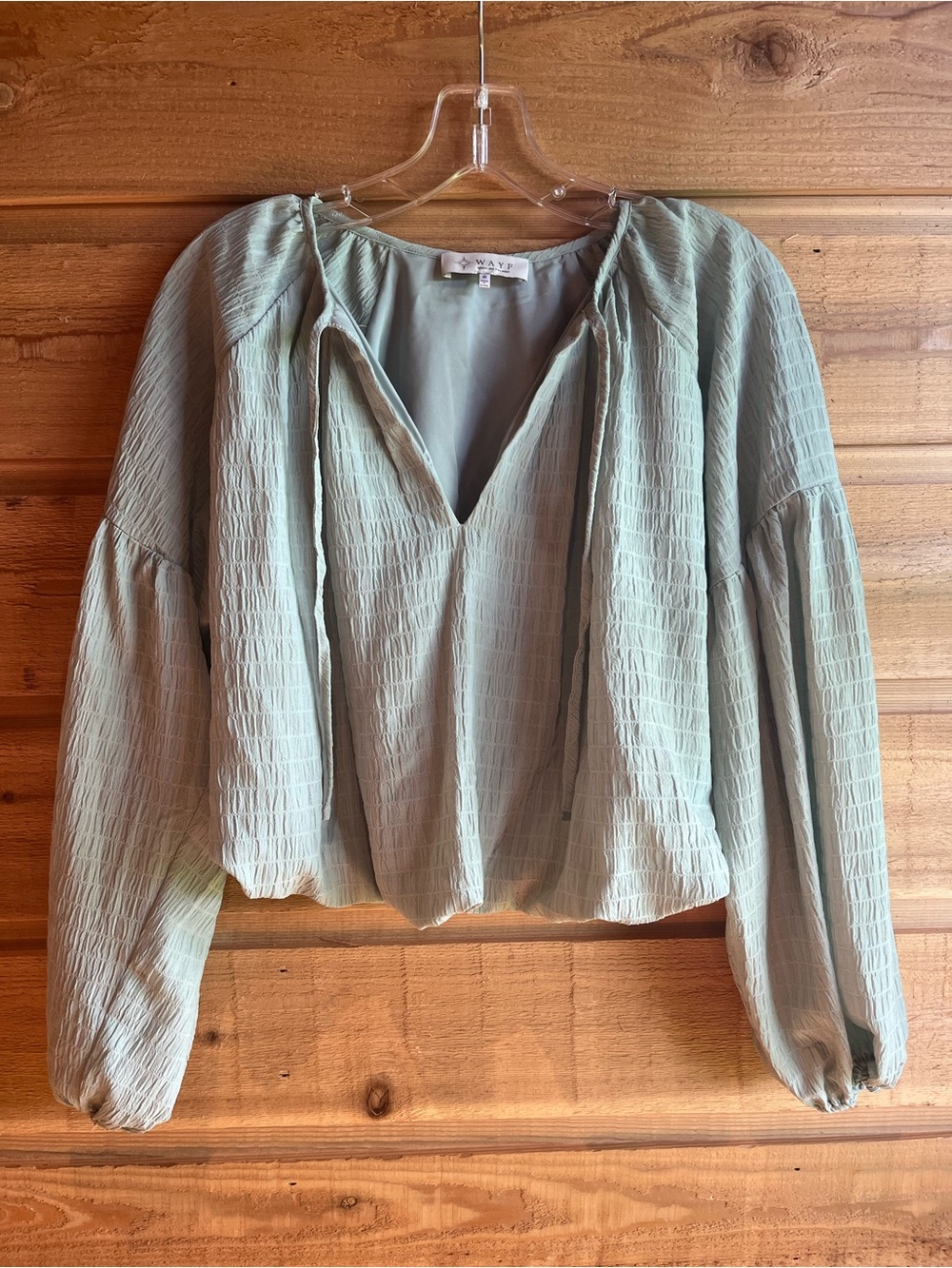 WAYF - Mint Green Peasant Bubble Blouse with V-Neck